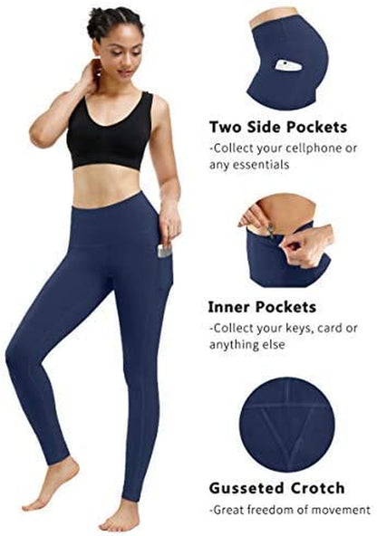 Women's High Waist Yoga Pants with Pockets - Tummy Control Leggings for Workout and Running (2 Pack)