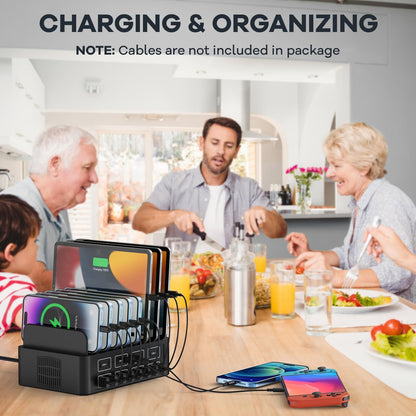 150W/35A Charging Station for Multiple Devices, 16 Port USB C Fast Charging S...