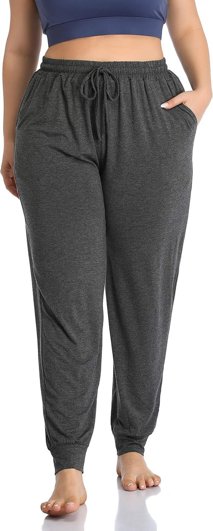 Women's Plus Size Casual Lounge Yoga Pants - Comfortable Relaxed Joggers with Drawstring and Pockets