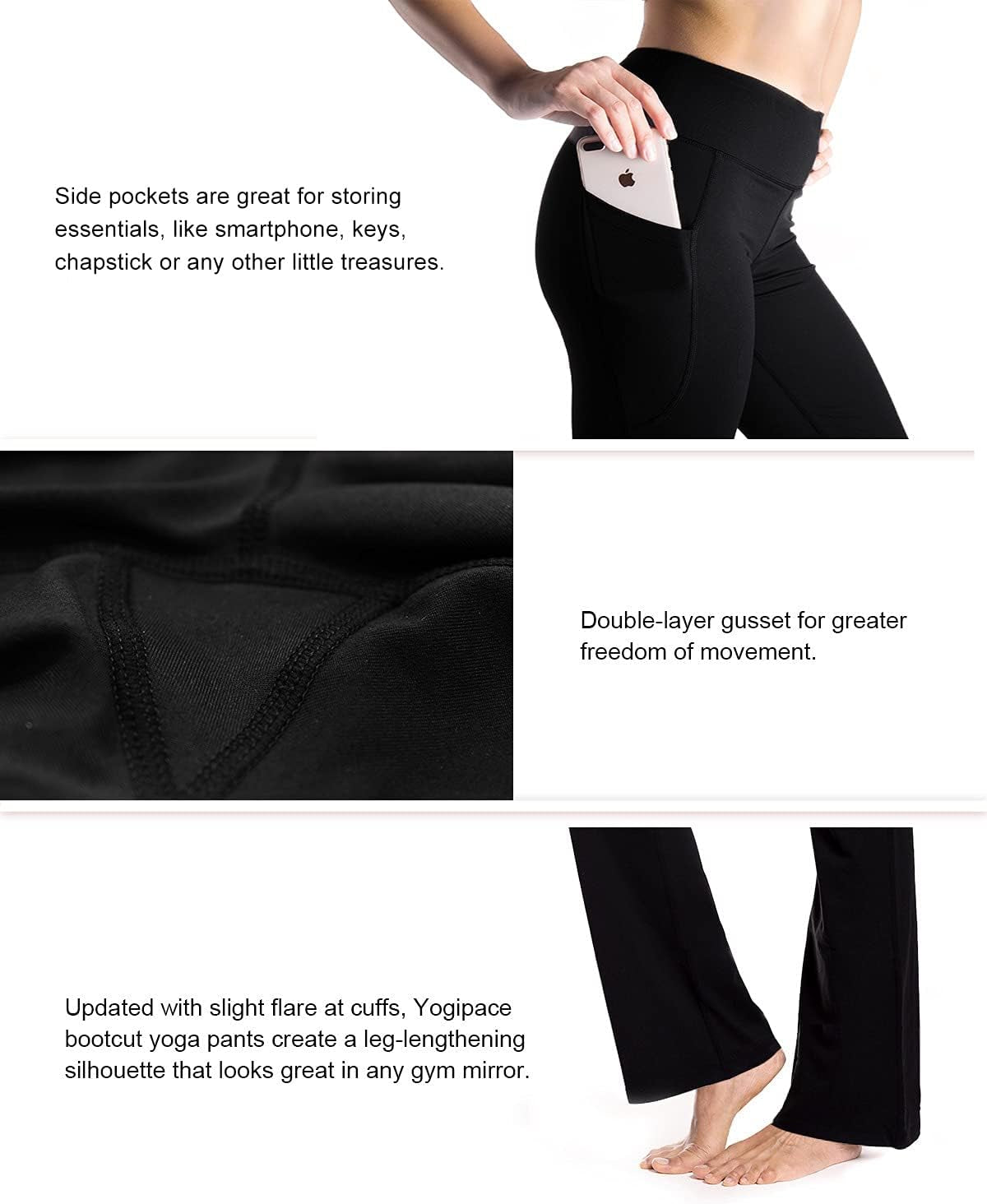Women's Bootcut Yoga Pants and Lounge Workout Pants with Side Pockets in Multiple Sizes (27"/29"/31"/33"/35"/37")
