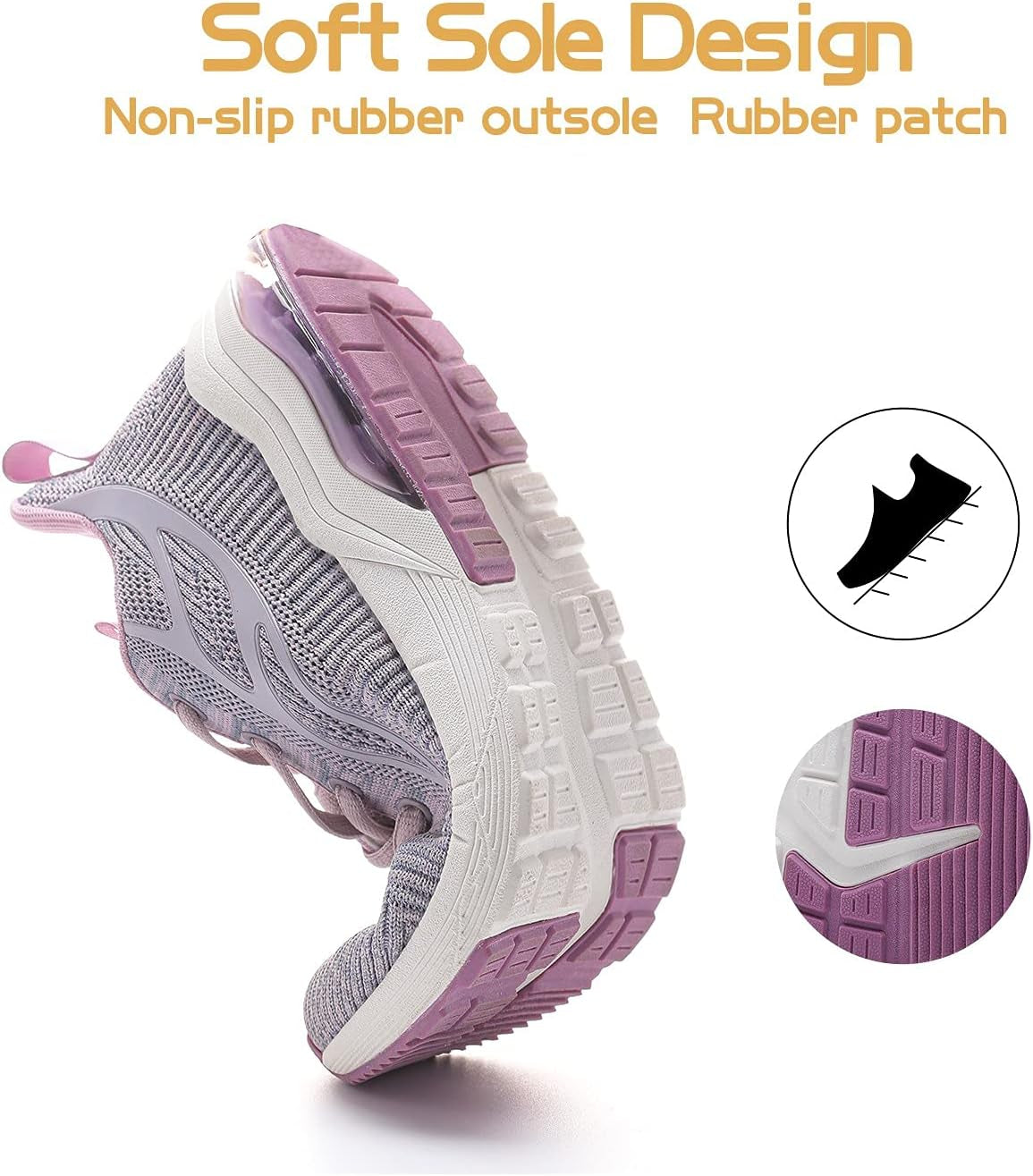 Women'S Running Sneakers Tennis Shoes - Slip on Walking Casual Breathable Air Cushion Fashion Lightweight Shoes for Women Purple