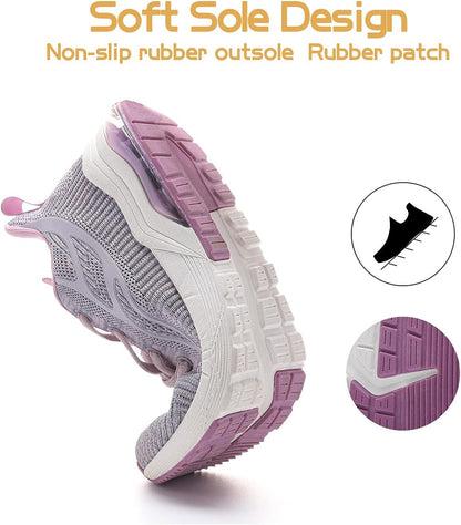Women'S Running Sneakers Tennis Shoes - Slip on Walking Casual Breathable Air Cushion Fashion Lightweight Shoes for Women Purple
