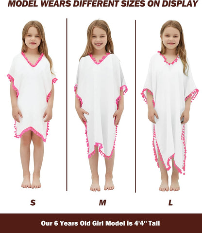 Girls Swim Cover up Beach Swimwear Coverup Swimsuit Wraps with Pom Pom Trim