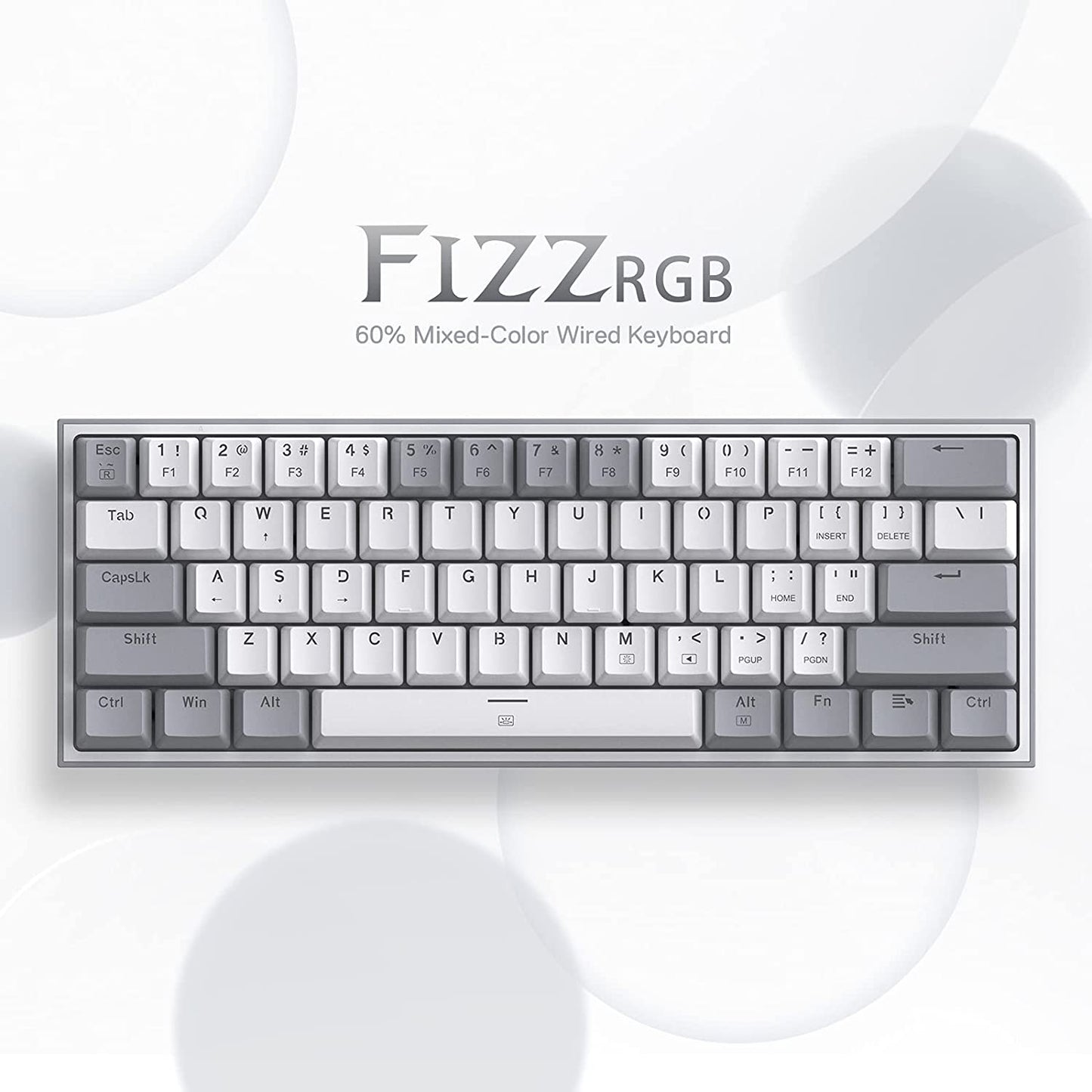 K617 Fizz 60% Wired RGB Mechanical Gaming Keyboard, 61 Keys Hot-Swap Compact Design with White and Grey Keycaps, Linear Red Switch, Professional Driver and Software Support