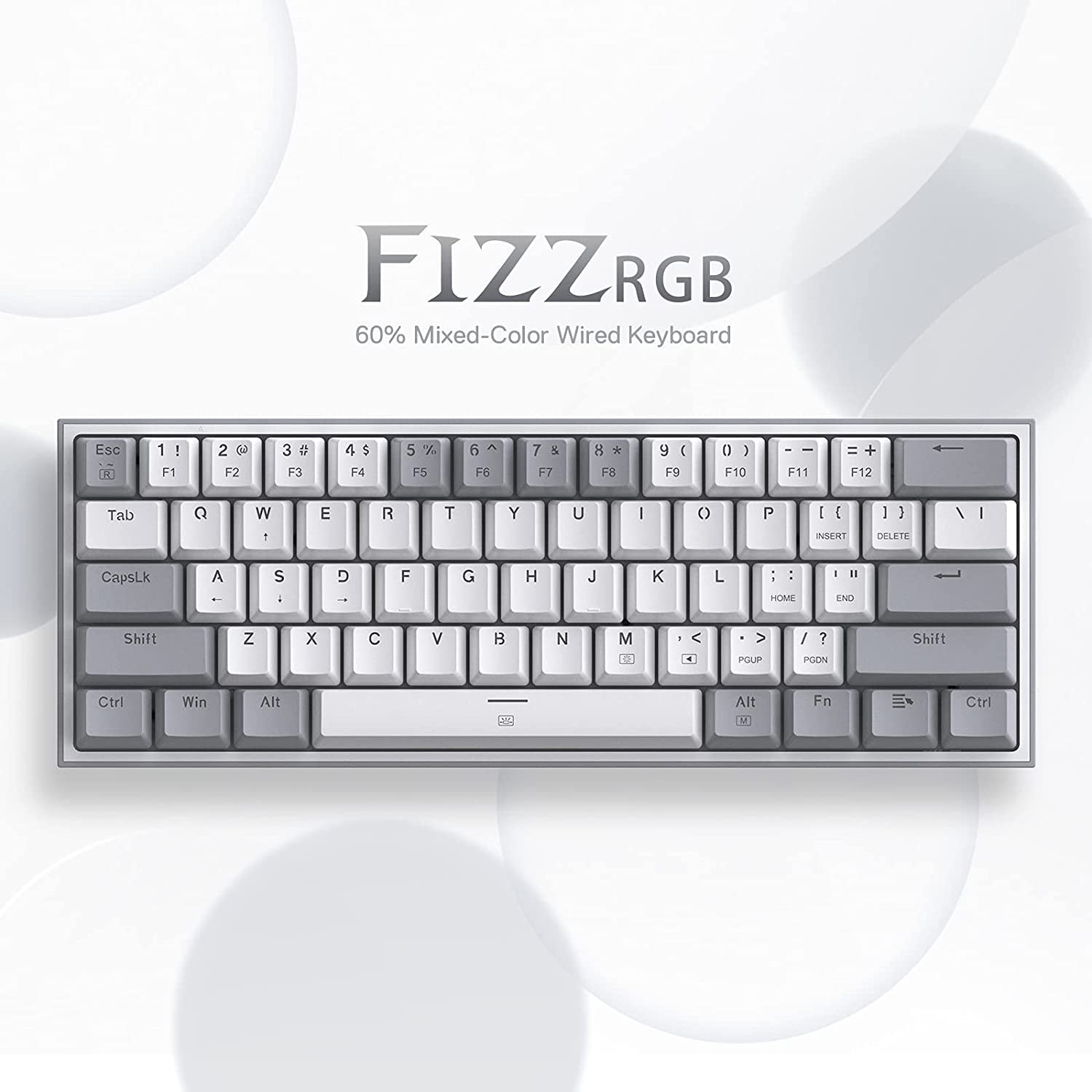 K617 Fizz 60% Wired RGB Mechanical Gaming Keyboard, 61 Keys Hot-Swap Compact Design with White and Grey Keycaps, Linear Red Switch, Professional Driver and Software Support