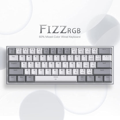 K617 Fizz 60% Wired RGB Mechanical Gaming Keyboard, 61 Keys Hot-Swap Compact Design with White and Grey Keycaps, Linear Red Switch, Professional Driver and Software Support