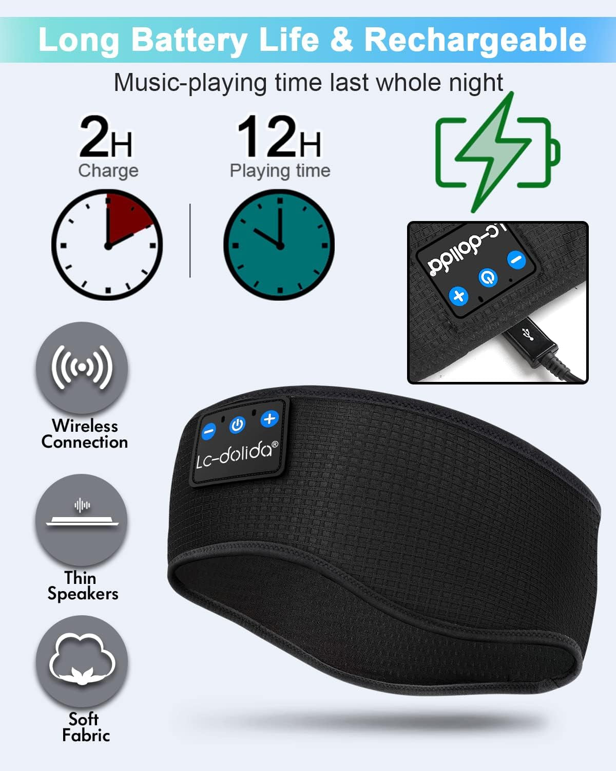 Bluetooth Headband, Cozy Wireless Band Sleep Headphones Sleep Mask