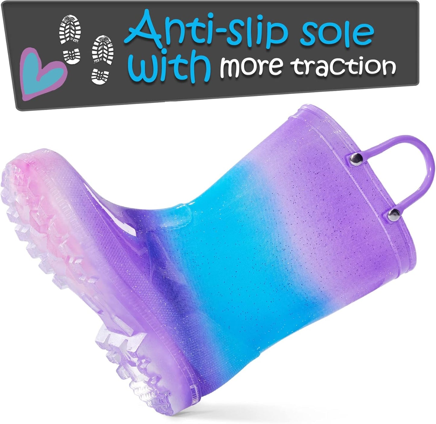 Children's Waterproof Light-Up Rain Boots with Easy-On Handles