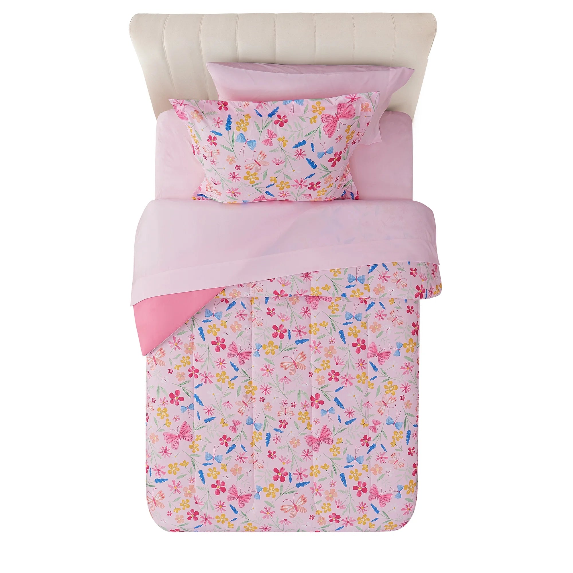 Pink Wildflower 7-Piece Bedding Set for Girls - Full Size