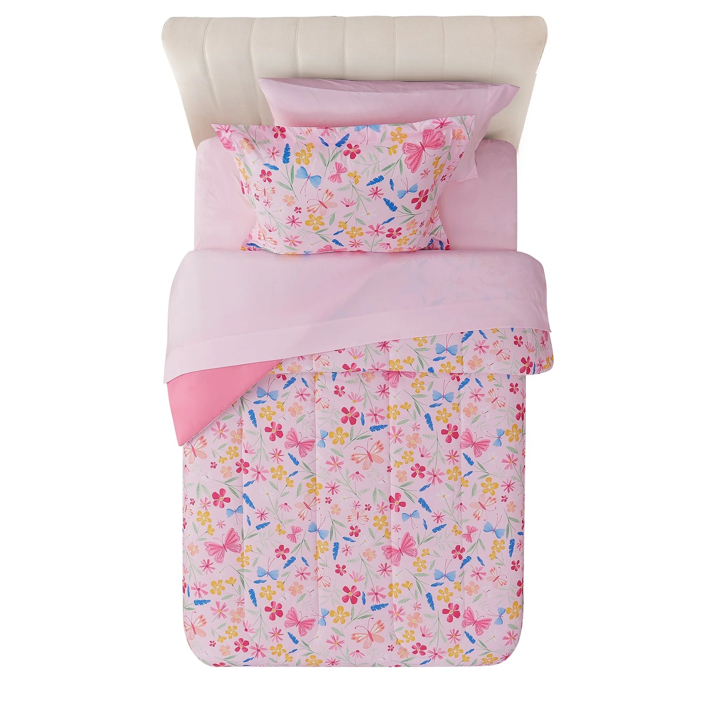 Pink Wildflower 7-Piece Bedding Set for Girls - Full Size