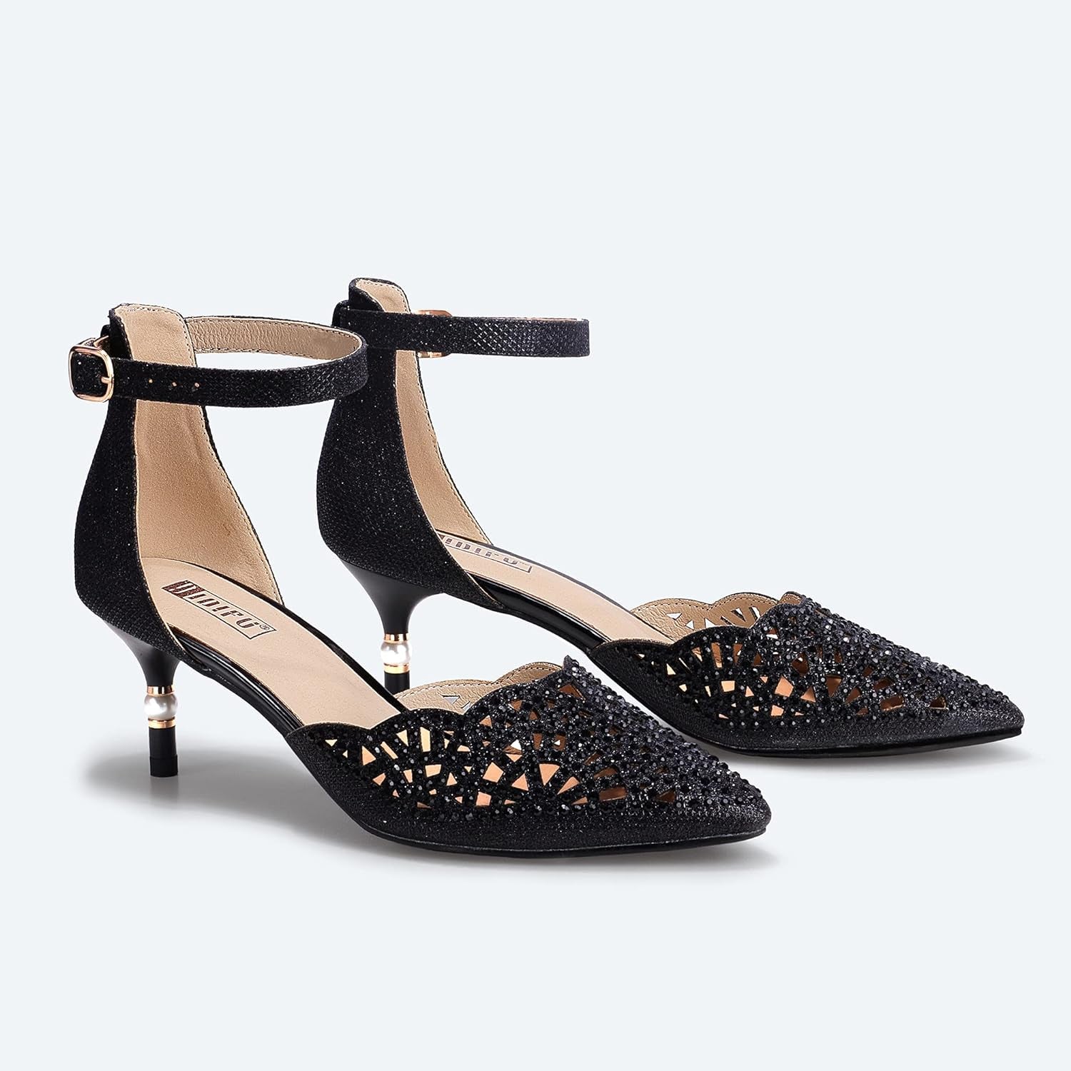 Women's Candice Rhinestone and Sequin Low Kitten Heel Pumps for Bridal and Evening Wear