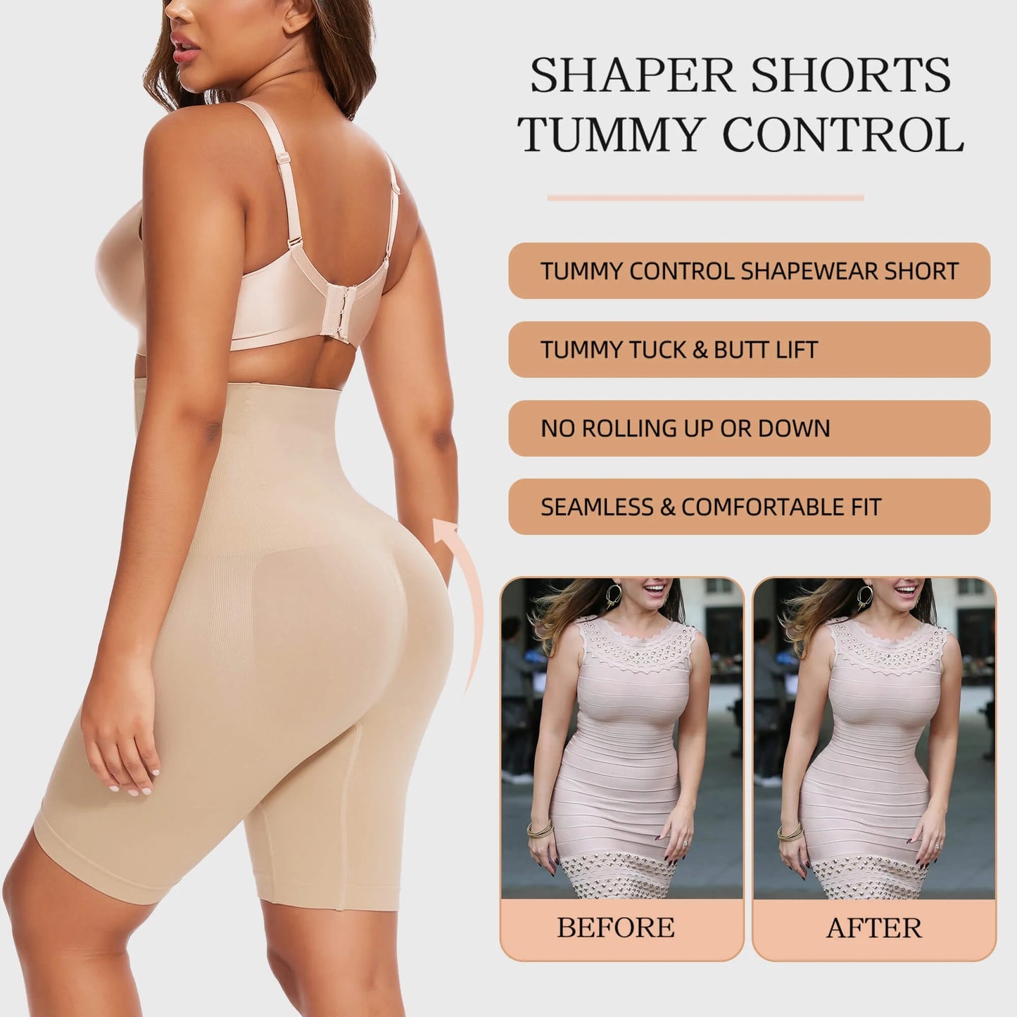 High-Waisted Tummy Control Shapewear Shorts - 2 Pack Body Shaper for Ultimate Thigh Slimming