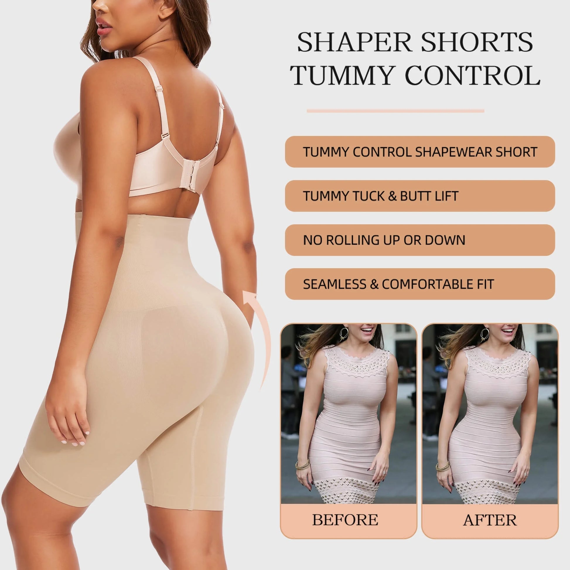 High-Waisted Tummy Control Shapewear Shorts - 2 Pack Body Shaper for Ultimate Thigh Slimming
