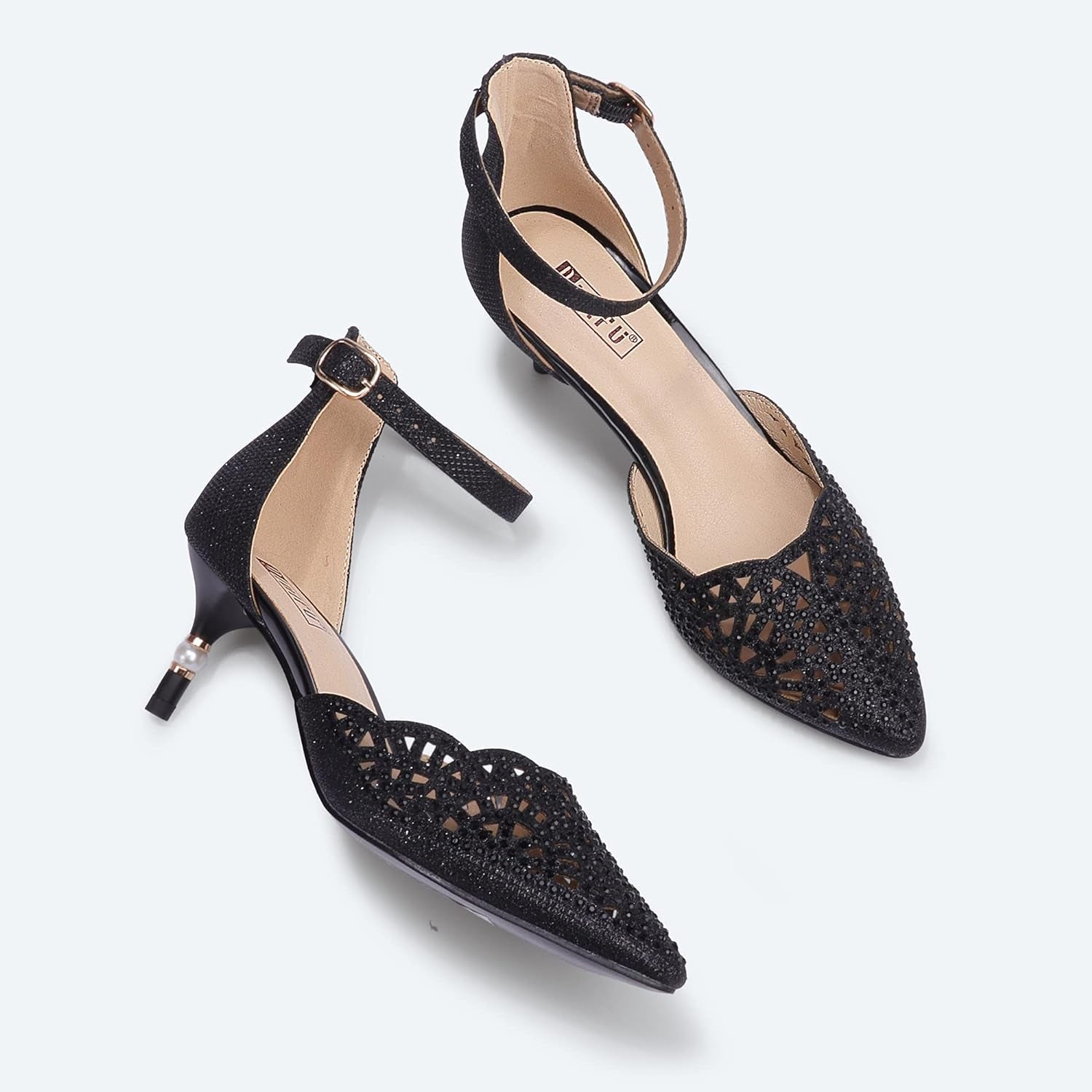 Women's Candice Rhinestone and Sequin Low Kitten Heel Pumps for Bridal and Evening Wear