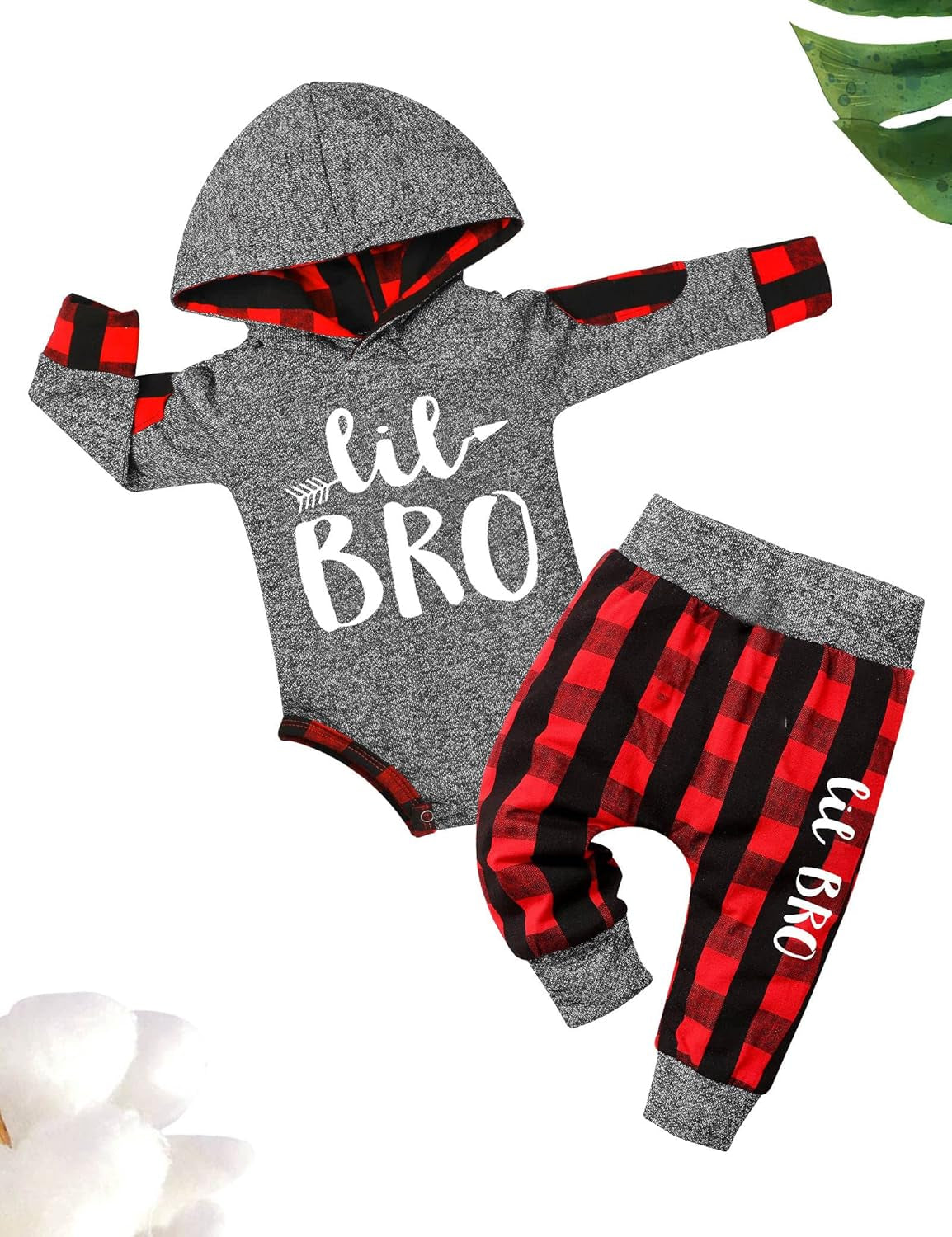 Newborn Baby Boy Plaid Letter Print Long Sleeve Hoodie and Long Pants 2-Piece Fall/Winter Outfit Set