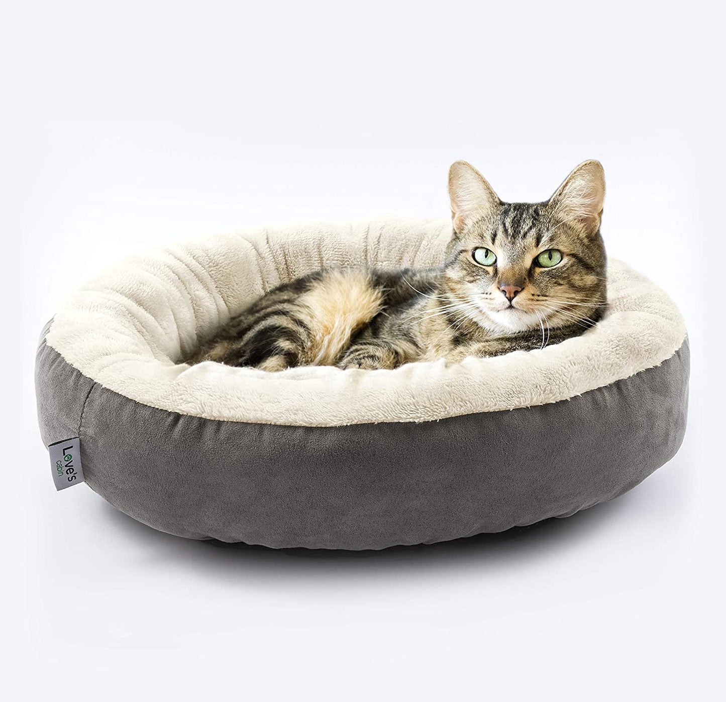 Round Donut Pet Cushion Bed for Cats and Small Dogs, 20-Inch, Anti-Slip Water-Resistant Base, Ultra-Soft Durable Fabric, Washable Luxury Design in Gray