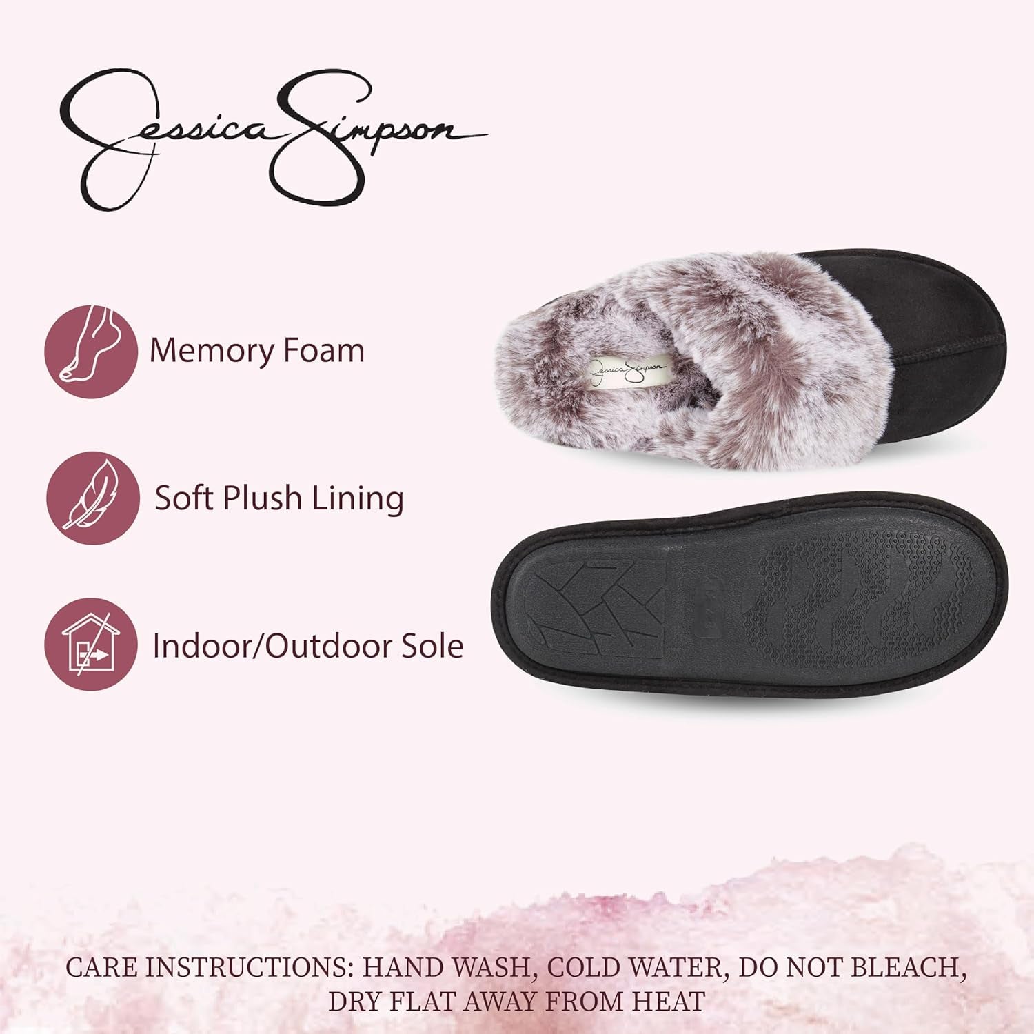 Women's Faux Fur Memory Foam House Slippers with Anti-Skid Sole