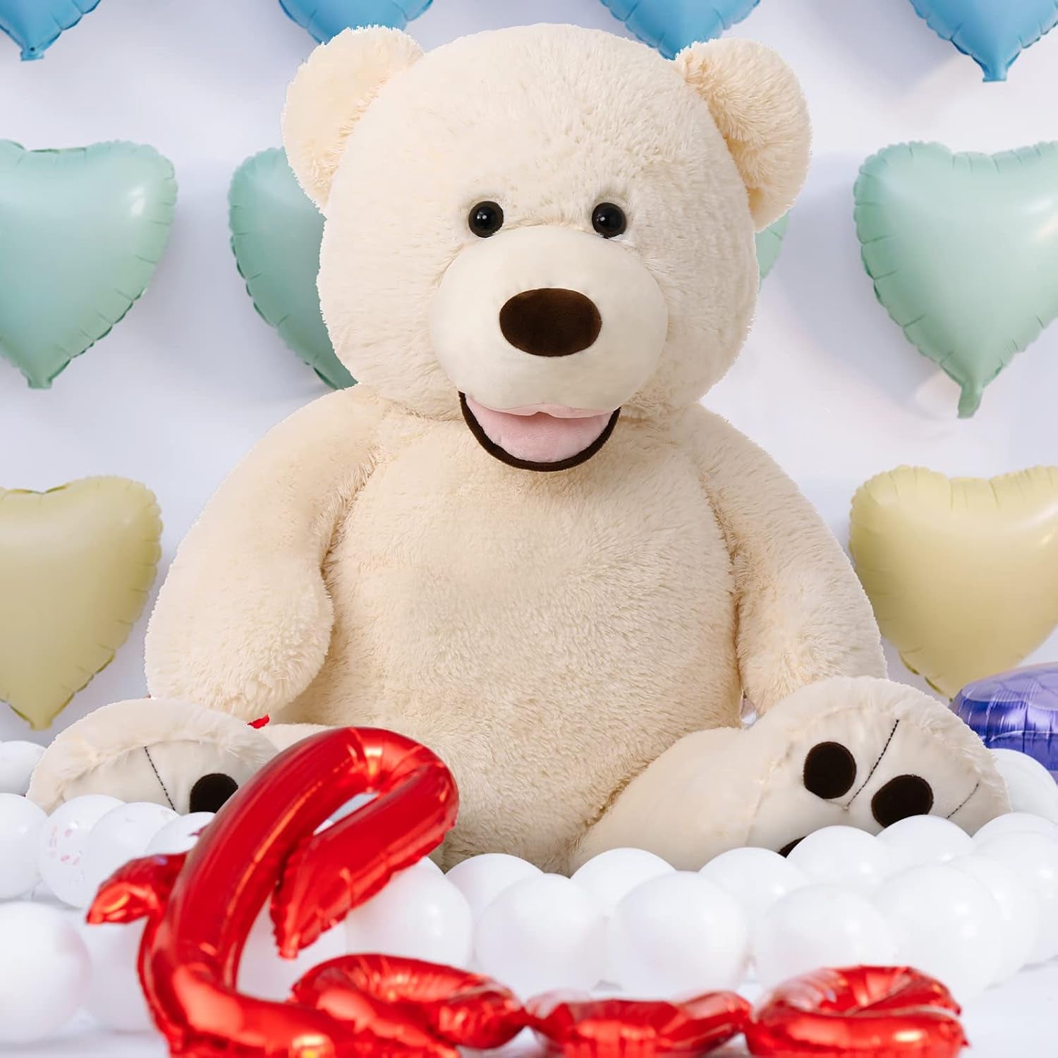 39-Inch Giant Teddy Bear - Plush Stuffed Animal with Large Footprints, Ideal Gift for Kids, Beige