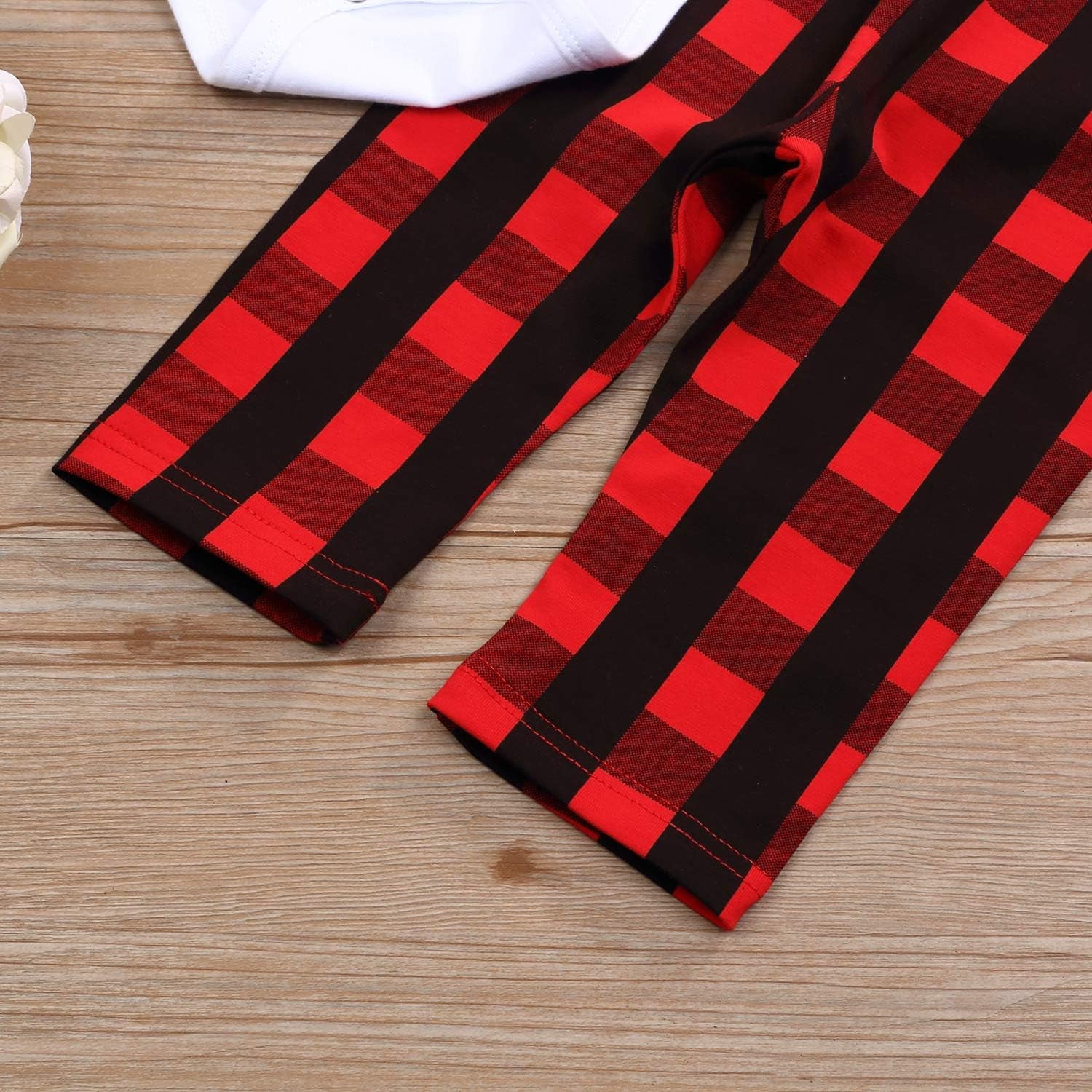 My First Christmas Outfit Baby Boy Bow Tie Romper Bodysuit Xmas Plaid Pants Clothes Set (Plaid, 3-6 Months)