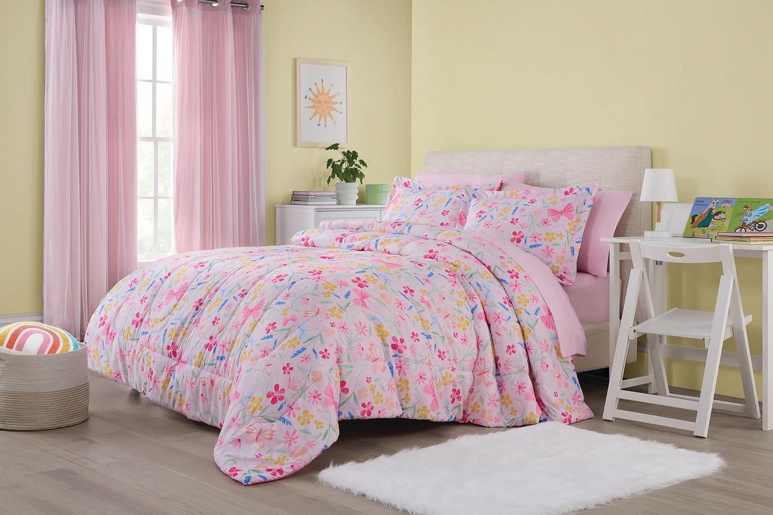Pink Wildflower 7-Piece Bedding Set for Girls - Full Size