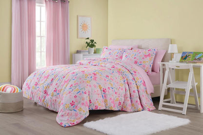 Pink Wildflower 7-Piece Bedding Set for Girls - Full Size