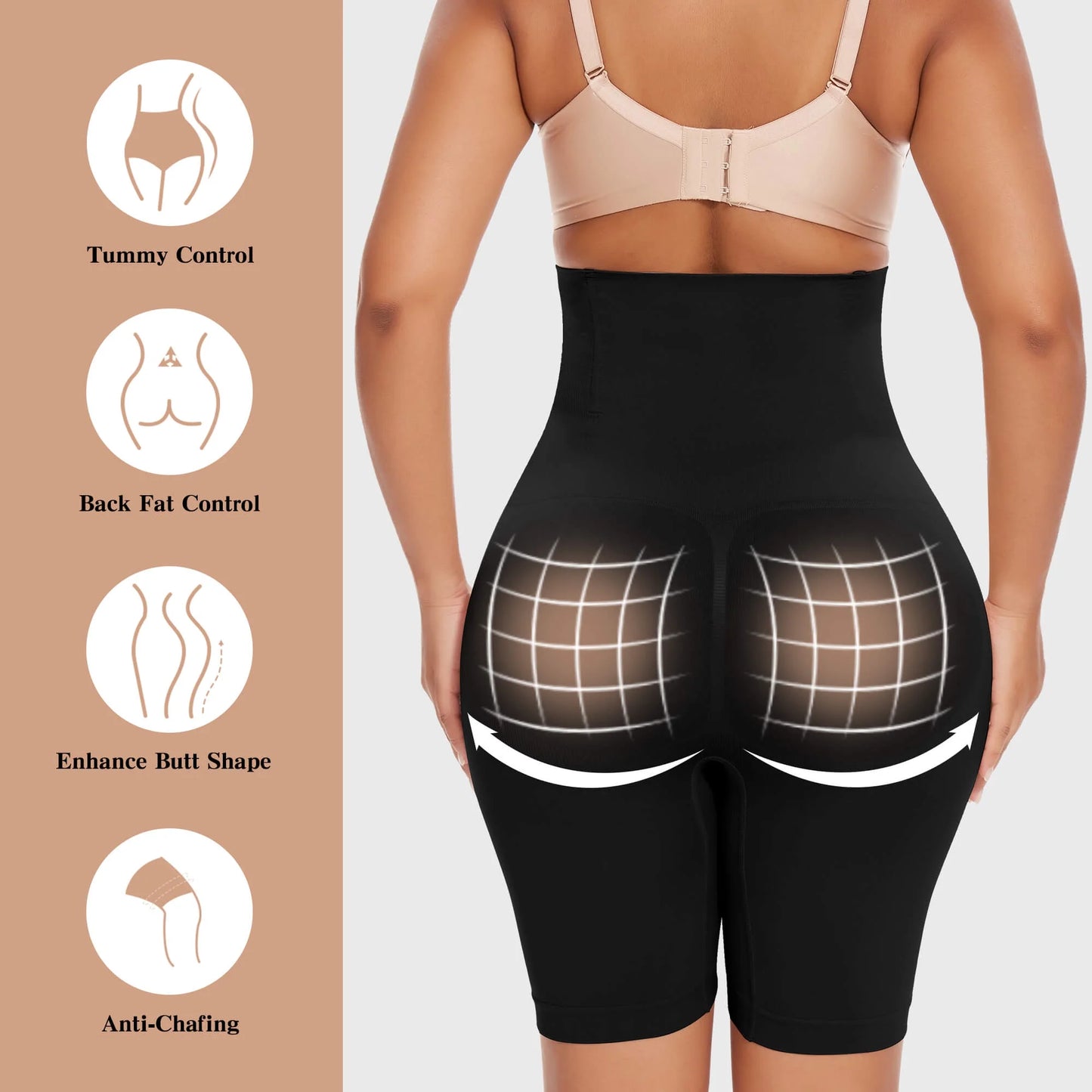 High-Waisted Tummy Control Shapewear Shorts - 2 Pack Body Shaper for Thigh Slimming
