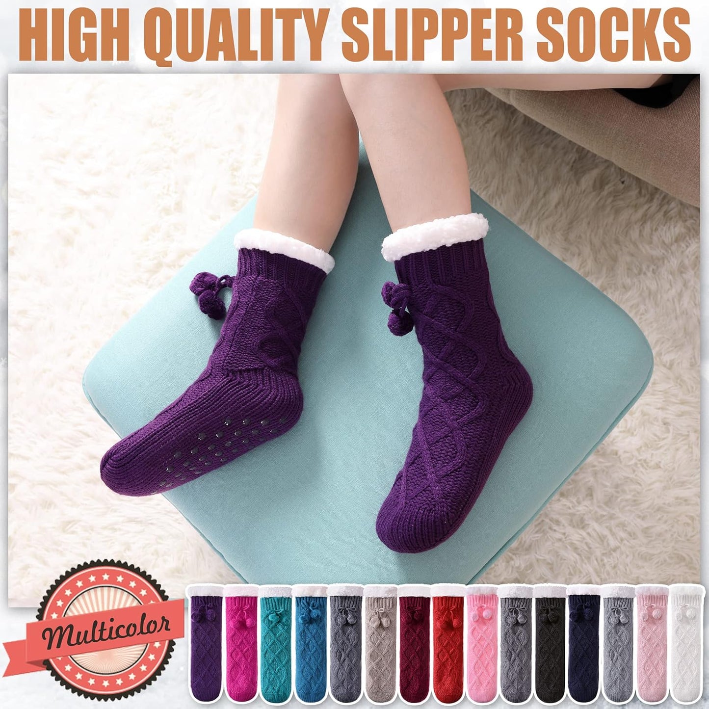 Women's Cozy Fleece-Lined Non-Slip Winter Slipper Socks with Grippers