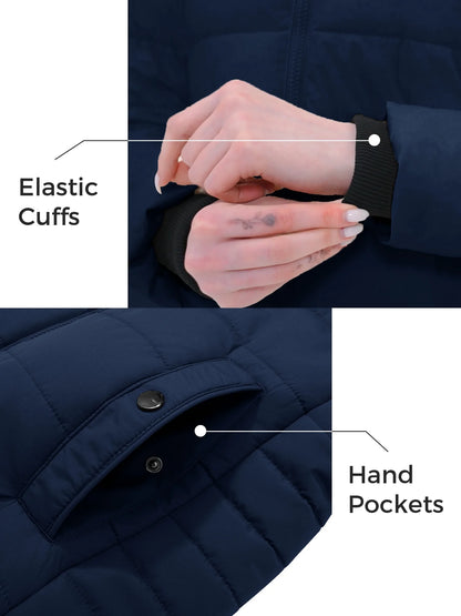 Stylish  Women's Plus Size Waterproof Quilted Puffer Coat - Perfect for Snowy Days, Navy XL
