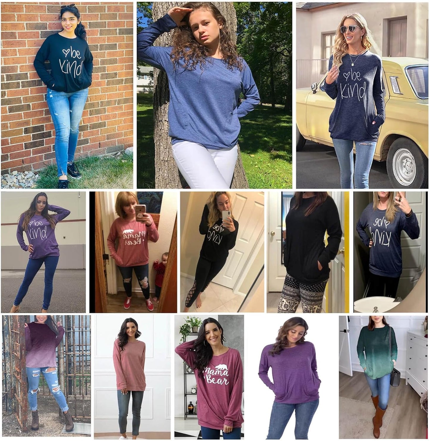 Women's Long Sleeve Crewneck Sweatshirt - Casual Loose Fit Top