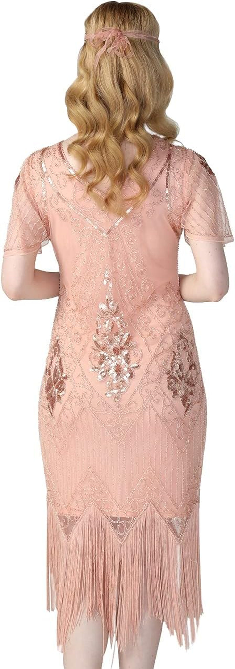 Women's 1920s Art Deco Sequined Flapper Cocktail Dress with Sleeves