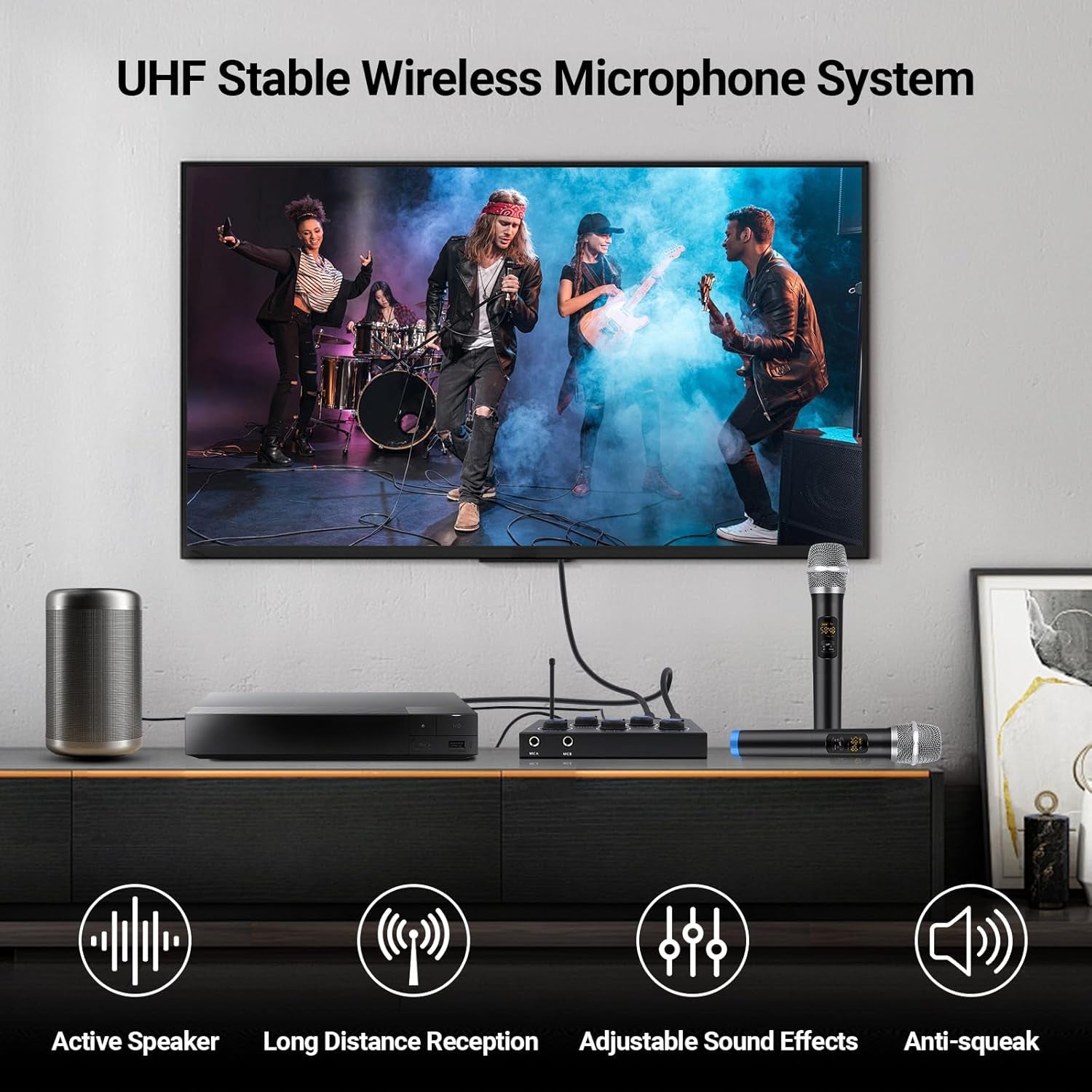 Karaoke Microphone Wireless System, Portable Karaoke Microphone Mixer System Wit