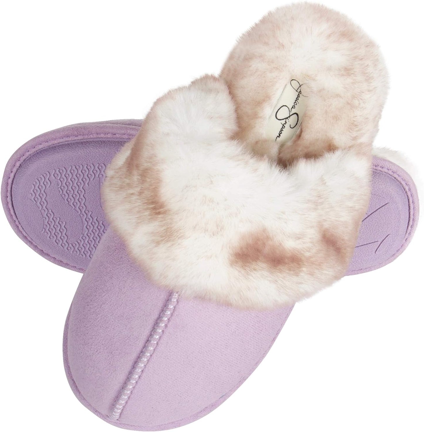Women's Faux Fur Memory Foam House Slippers with Anti-Skid Sole