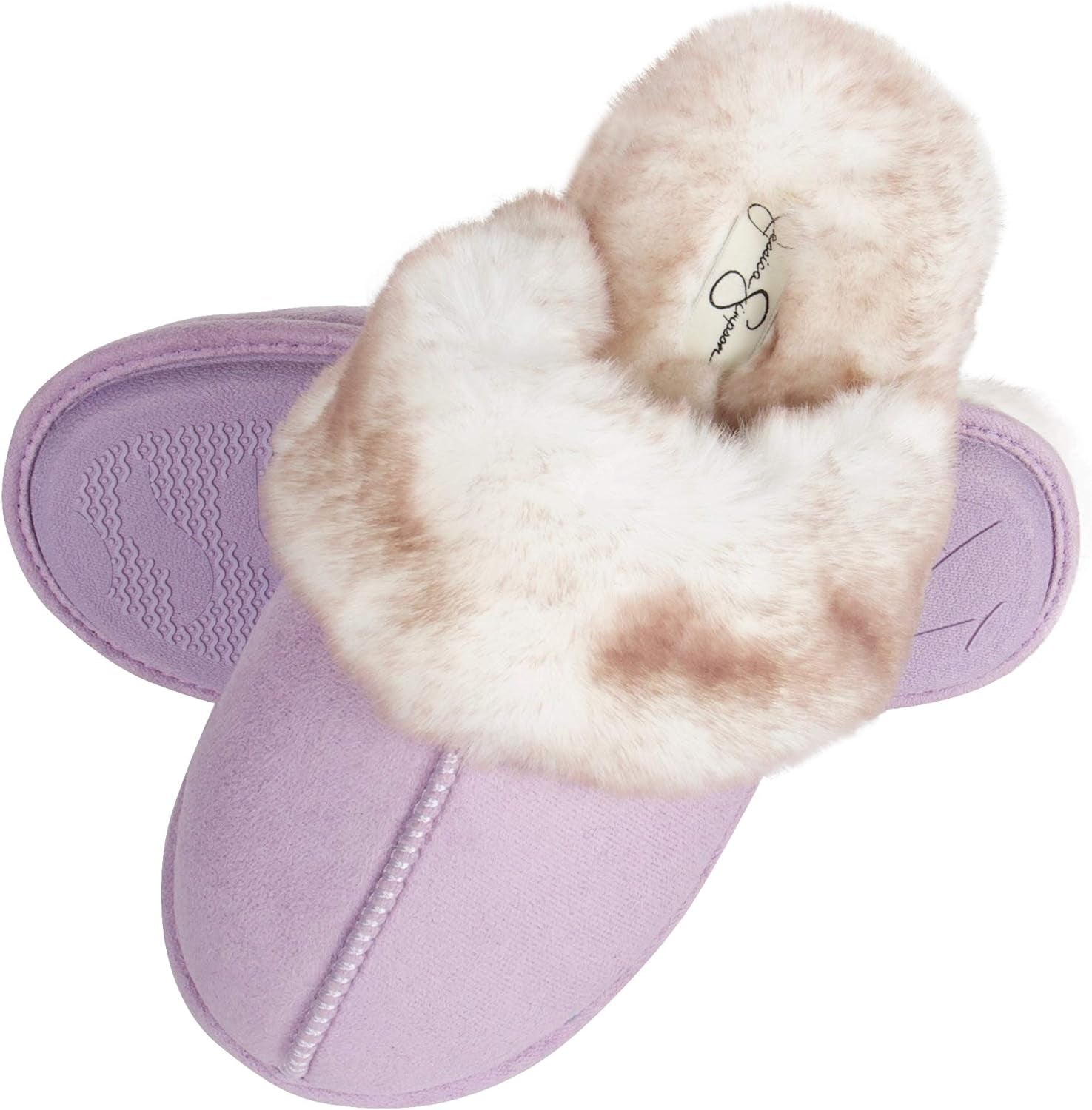 Women's Faux Fur Memory Foam House Slippers with Anti-Skid Sole