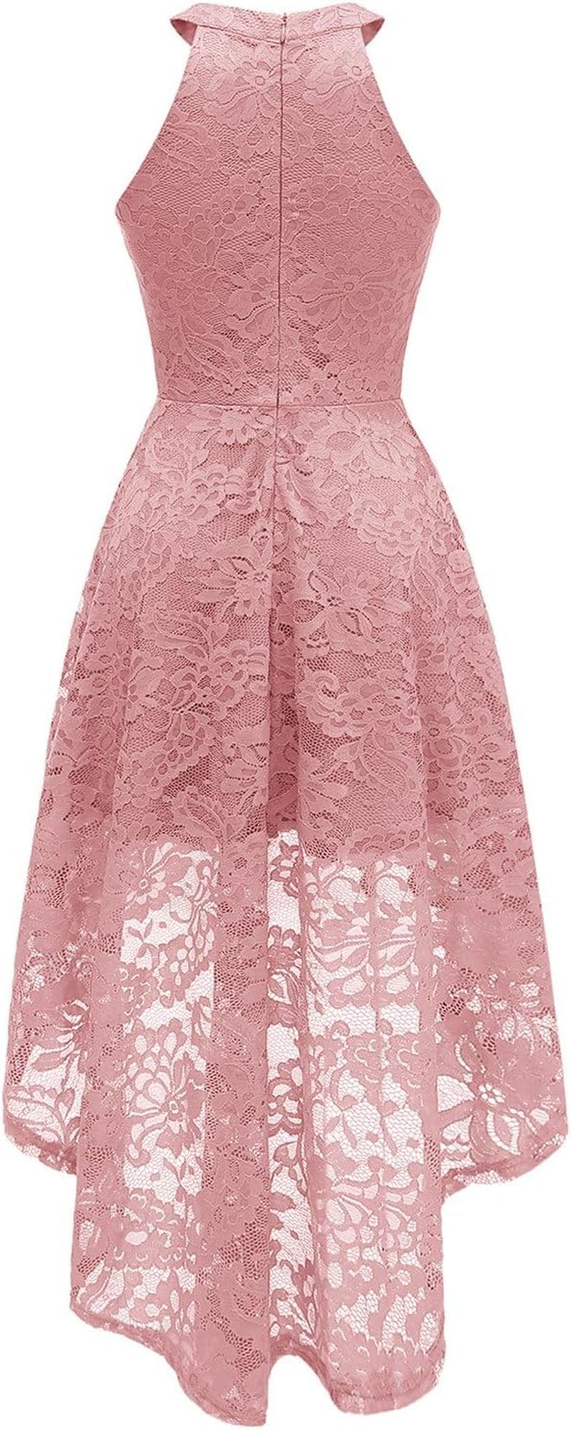 Women's Halter Lace Hi-Lo Cocktail Dress for Wedding Guests and Bridesmaids