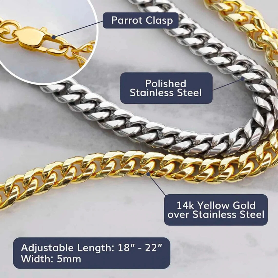 Sentimental Gift for My Man, Meaningful Boyfriend Cuban Link 18" Chain Necklace