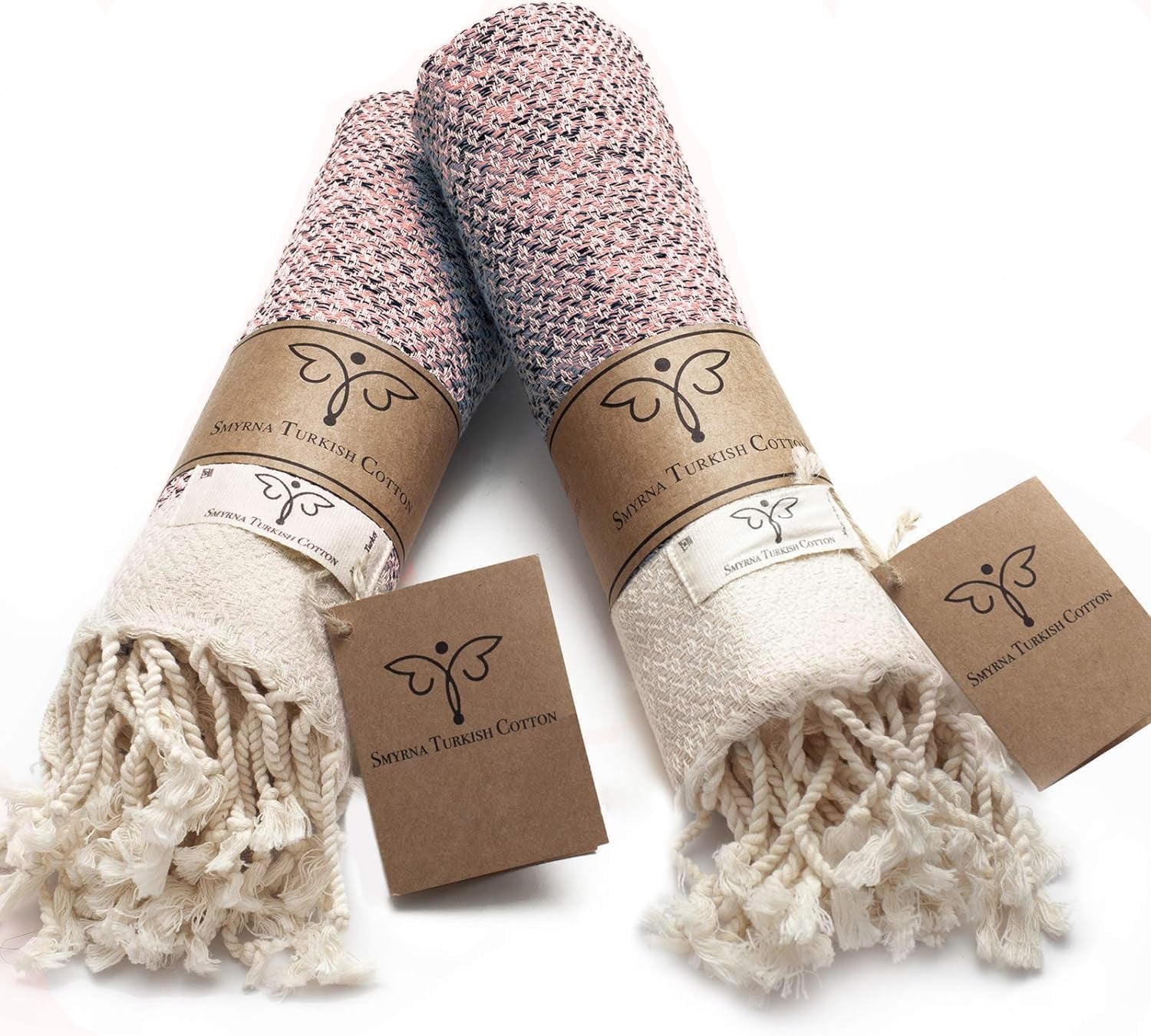 Smyrna Vintage Series Turkish Cotton Hand Towels, 16x40 Inches, Set of 2 Decorative Towels in Blush Pink for Bathroom, Kitchen, Face, Hair, Tea, Yoga, Gym, and Dishcloth Use