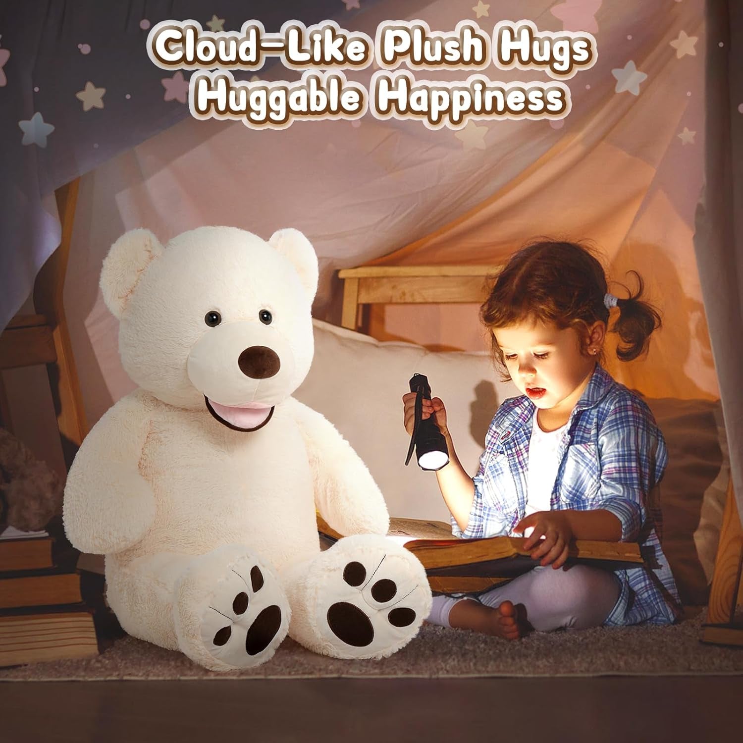 39-Inch Giant Teddy Bear - Plush Stuffed Animal with Large Footprints, Ideal Gift for Kids, Beige